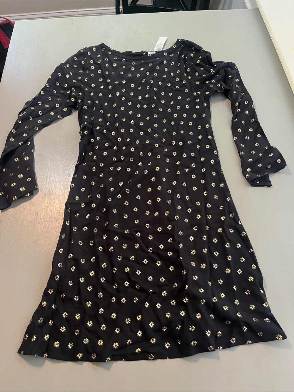 NWT GAP Metallic Gold Floral Long Bell Sleeve Shift Dress L